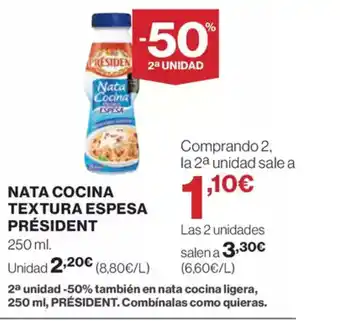 El Corte Inglés PRÉSIDENT Nata cocina textura espesa oferta