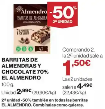 El Corte Inglés EL ALMENDRO Barritas de almendra y chocolate 70% oferta