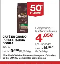 El Corte Inglés BONKA Café en grano puro arábica oferta