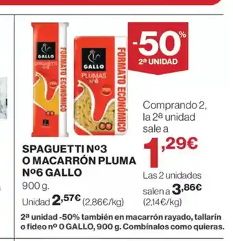 El Corte Inglés GALLO Spaguetti nº3 o macarrón pluma nº6 oferta