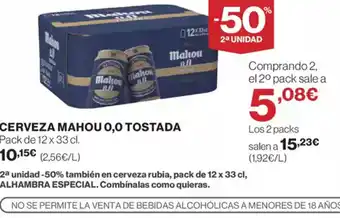 El Corte Inglés Cerveza mahou 0,0 tostada oferta