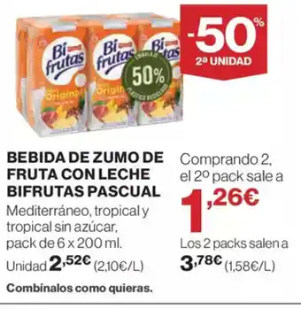 El Corte Inglés PASCUAL Bebida de zumo de fruta con leche bifrutas oferta