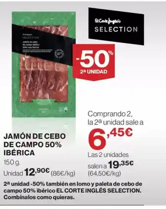 El Corte Inglés Jamón de cebo de campo 50% ibérica oferta