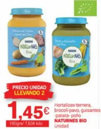 Supermercados Plaza Naturnes Bio Hortalizas-Ternera, Brocoli-Pavo, Guisantes-Patata-Pollo Unidad oferta