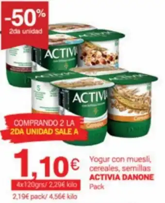 Supermercados Plaza Activia Danone Yogur con Muesli, Cereales, Semillas Pack 4 x 120 grs oferta