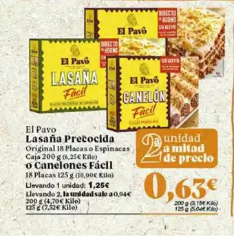 Gadis El Pavo Lasaña Precocida O Canelones Fácil oferta