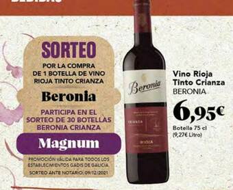 Gadis Vino Rioja Tinto Crianza Beronia oferta