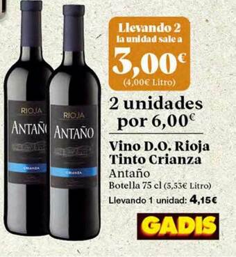 Gadis Vino D.o. Rioja Tinto Crianza Antaño oferta