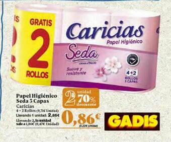 Gadis 2a Unidad 70% Descuento Papel Higiénico Seda 3 Capas Caricias oferta