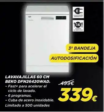 Hipercor Lavavajillas 60 Cm Beko Dfn264420wad oferta