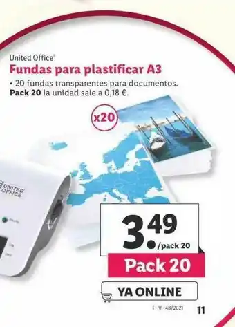 Lidl United Office Fundas Para Plastificar A3 oferta