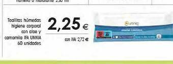 Cash Ifa Toallitas Húmedas Higiene Corporal Con Aloe Y Camomila Ifa Unnia oferta