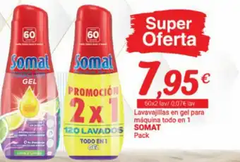Supermercados Plaza Somat Lavavajillas En Gel Para Máquina Todo En 1 Pack 60 x 2 lav oferta