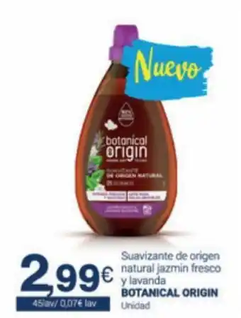 Supermercados Plaza Botanical Origin Suavizante de Origen Natural Jazmin Fresco y Lavanda 45 Lav oferta