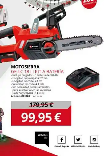Coferdroza Motosierra Ge-lc 18 Li Kit A Batería oferta