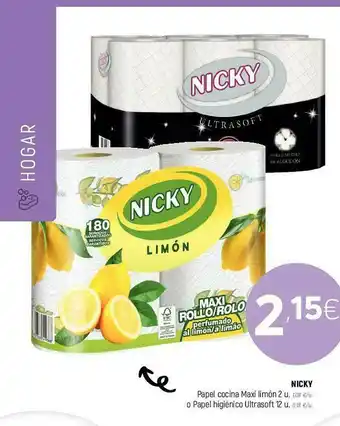 Coviran Nicky Papel Cocina Maxi Limón O Papel Higiénico Ultrasoft oferta