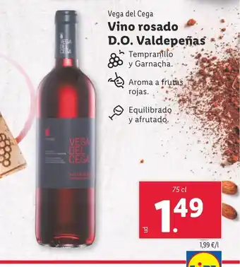 Lidl VEGA DEL CEGA Vino rosado D.O. Valdepeñas oferta