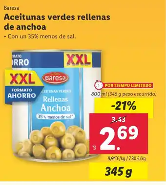 Lidl BARESA Aceitunas verdes rellenas de anchoa oferta