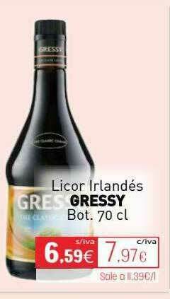 Cuevas Cash Licor Irlandés Gressy oferta