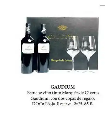 El Corte Inglés Gaudium Estuche Vino Tinto Marqués De Cáceres Gaudium Con Dos Copas De Regalo Doca Rioja Reserva oferta