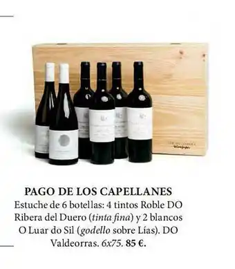 El Corte Inglés Pago De Los Capellanes Estuche De 6 Botellas: 4 Tintos Roble Do Ribera Del Duero Y 2 Blancos O Luar Do Sil Do Valdeorras oferta