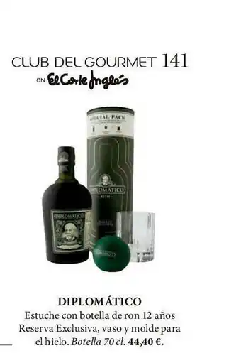 El Corte Inglés Diplomático Estuche Con Botella De Ron 12 Años Reserva Exclusiva Vaso Y Molde Para El Hielo oferta