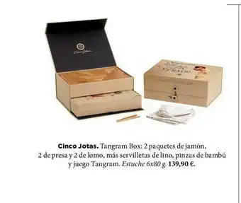 El Corte Inglés Cinco Jotas Tangram Box: 2 Paquetes De Jamón 2 De Presa Y 2 De Lomo Más Servilletas De Lino Pinzas De Bambú Y Juego Tangram oferta