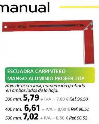 Coferdroza Escuadra Carpintero Mango Aluminio Profer Top oferta