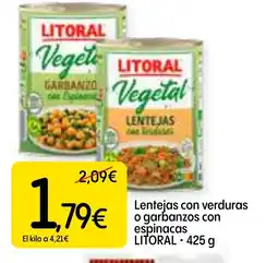 Dialprix LITORAL Lentejas con verduras o garbanzos con espinacas oferta