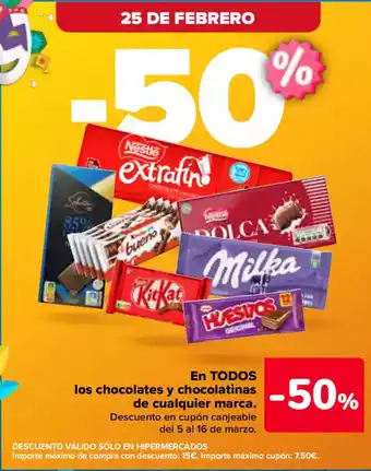 Carrefour En todos los chocolates y chocolatinas de cualquier marca oferta