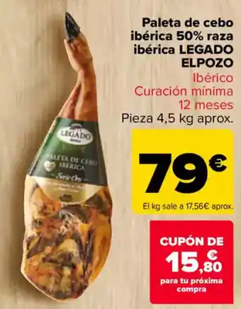 Carrefour LEGADO ELPOZO Paleta de cebo ibérica 50% raza ibérica oferta