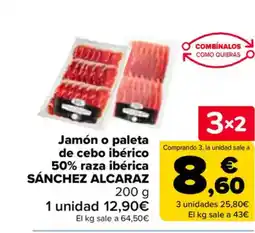 Carrefour SÁNCHEZ ALCARAZ Jamón o paleta de cebo ibérico 50% raza ibérica oferta