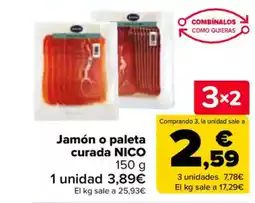 Carrefour NICO Jamón o paleta curada oferta