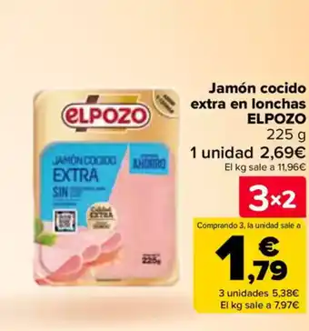 Carrefour ELPOZO Jamón cocido extra en lonchas oferta