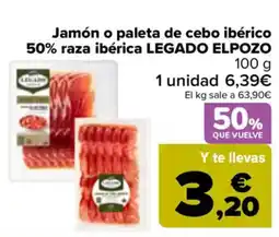 Carrefour LEGADO ELPOZO Jamón o paleta de cebo ibérico 50% raza ibérica oferta