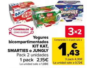 Carrefour KIT KAT, SMARTIES O JUNGLY Yogures bicompartimentados oferta