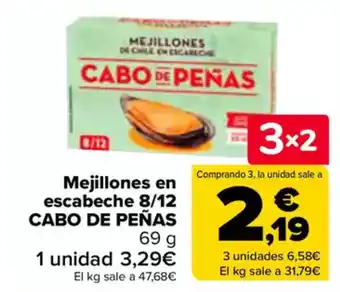 Carrefour CABO DE PEÑAS Mejillones en escabeche 8/12 oferta