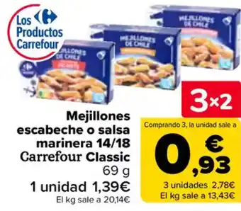 Carrefour Mejillones escabeche o salsa marinera 14/18 Carrefour Classic oferta