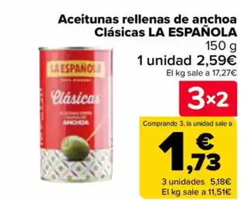 Carrefour LA ESPAÑOLA Aceitunas rellenas de anchoa Clásicas oferta