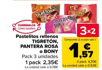 Carrefour TIGRETÓN PANTERA ROSA O BONY Pastelitos rellenos oferta