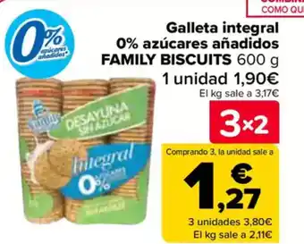 Carrefour FAMILY BISCUITS Galleta integral 0% azúcares añadidos oferta