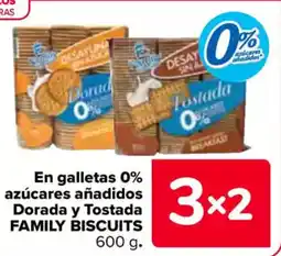 Carrefour FAMILY BISCUITS En galletas 0% azúcares añadidos Dorada y Tostada oferta