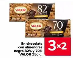 Carrefour VALOR En chocolate con almendras negro 82% y 70% oferta