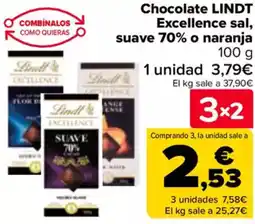 Carrefour LINDT Chocolate Excellence sal suave 70% o naranja oferta