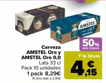 Carrefour AMSTEL Oro y AMSTEL Cervez Oro 0,0 Lata 33 cl oferta