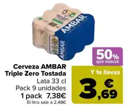 Carrefour AMBAR Cerveza Triple Zero Tostada oferta