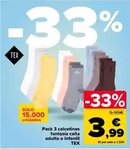 Carrefour TEX Pack 3 calcetines fantasía caña adulto o infantil oferta