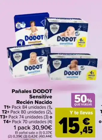 Carrefour DODOT Pañales Sensitive Recién Nacido oferta