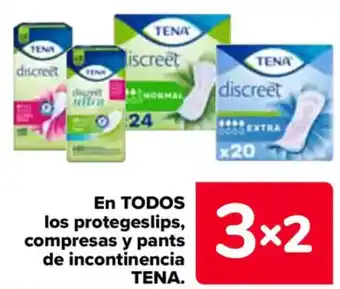 Carrefour TENA En todos los protegeslips, compresas y pants de incontinencia oferta