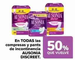 Carrefour AUSONIA DISCREET. En todas las compresas y pants de incontinencia oferta